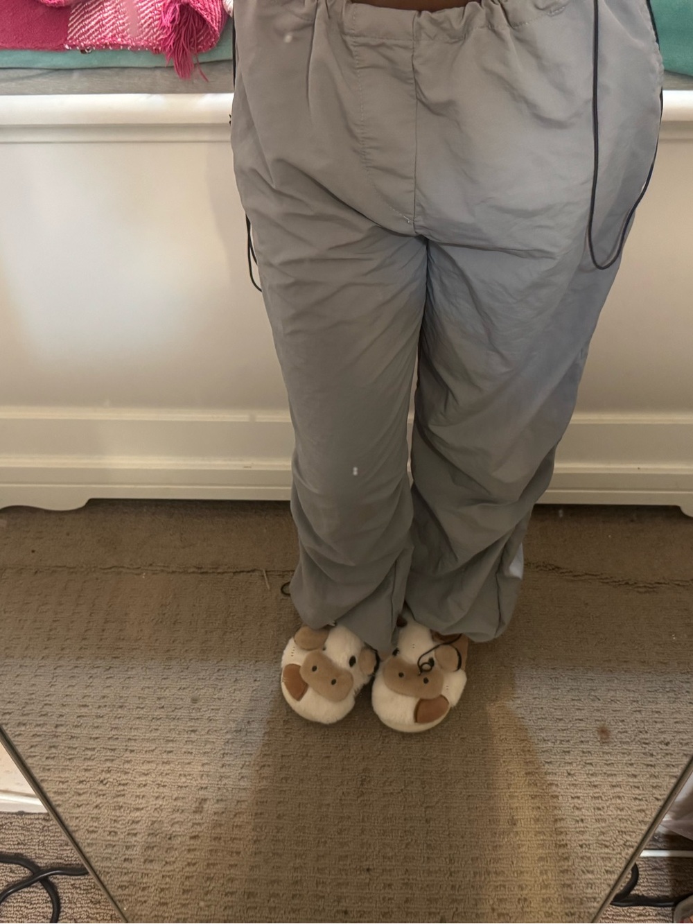 Light Gray parachute Drawstring Casual Pants